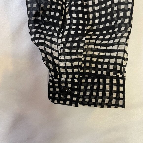 Diane von Furstenberg Silk Blouse Harlow Optic Black White Long Sleeves Size 6 - Picture 6 of 15